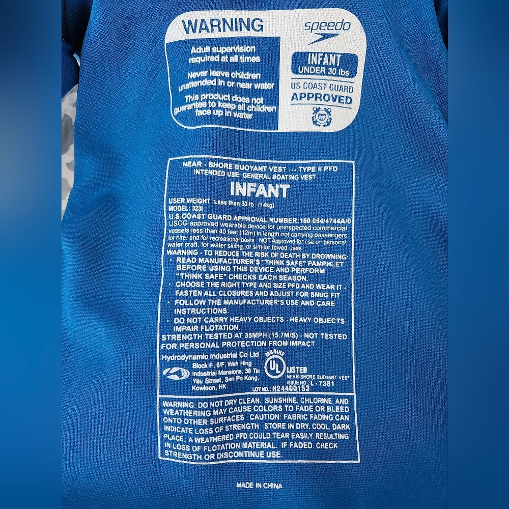 Speedo Blue and Yellow Life Vest Infant 30lbs New - Picture 6 of 8